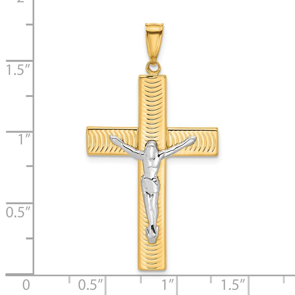 14k Two-tone 23.6 mm Two-tone Polished and Textured Jesus Crucifix Pendant (2.21 grams)