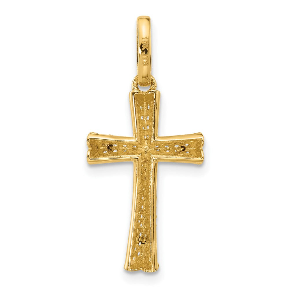 14K Two-tone Polished CZ Crucifix with Heart Ends Pendant (1.82 grams)