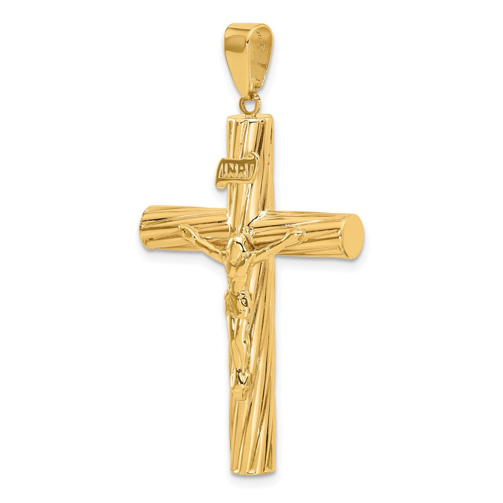 14k Yellow Gold 26.2 mm Polished and Textured Jesus Crucifix Pendant (2.87 grams)