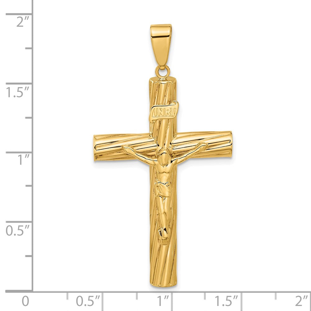 14k Yellow Gold 26.2 mm Polished and Textured Jesus Crucifix Pendant (2.87 grams)