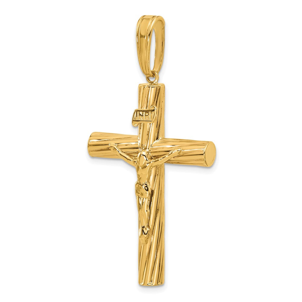 14k Yellow Gold 26.2 mm Polished and Textured Jesus Crucifix Pendant (3.43 grams)