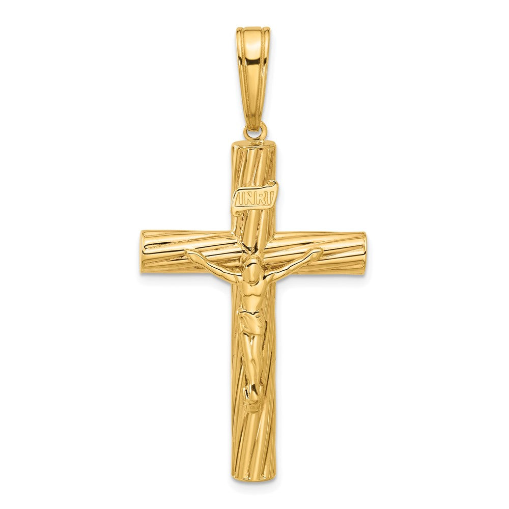 14k Yellow Gold 26.2 mm Polished and Textured Jesus Crucifix Pendant (3.43 grams)