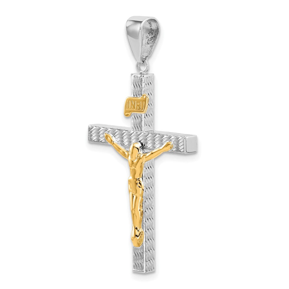 14k Two-tone 22.7 mm Two-tone Polished and Diamond-cut Jesus Crucifix Pendant (2.23 grams)