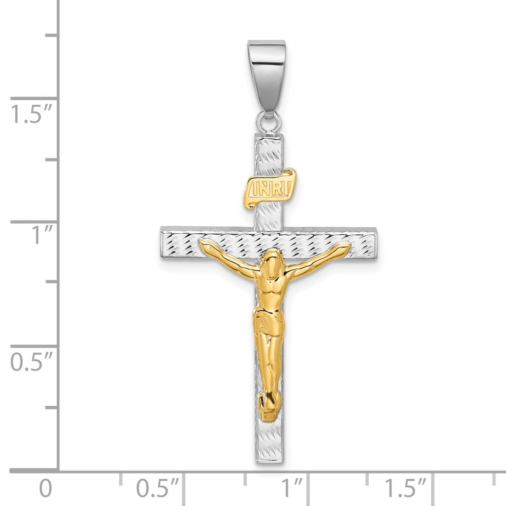 14k Two-tone 22.7 mm Two-tone Polished and Diamond-cut Jesus Crucifix Pendant (2.23 grams)