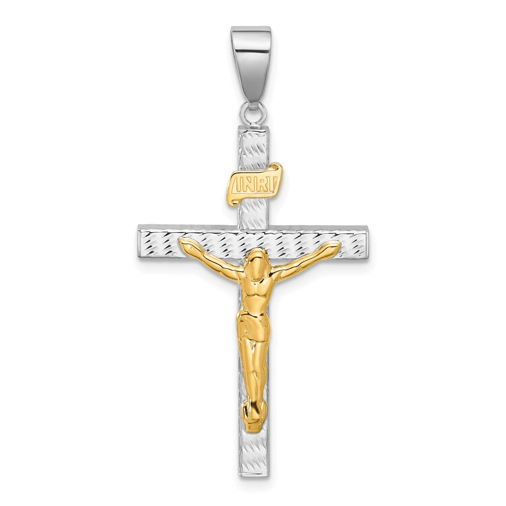 14k Two-tone 22.7 mm Two-tone Polished and Diamond-cut Jesus Crucifix Pendant (2.23 grams)