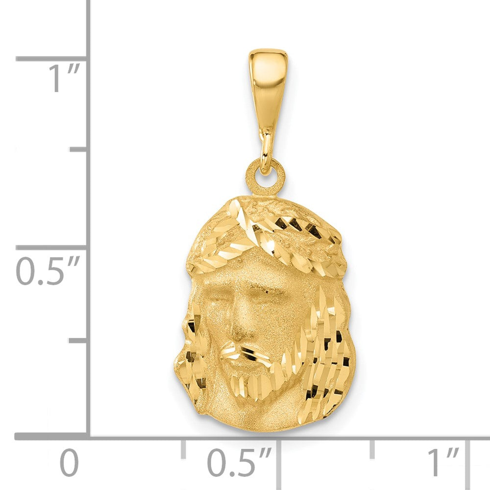 14k Yellow Gold 12.6 mm Satin and Diamond-cut Jesus Medal Pendant (2.3 grams)