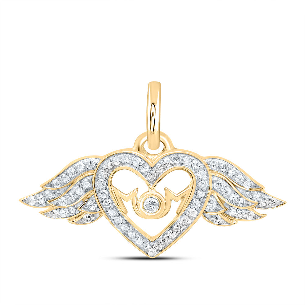 1/6Ctw-Nat Dia P1 Gift "Mom" Wings Heart Pendant (1.134 grams)