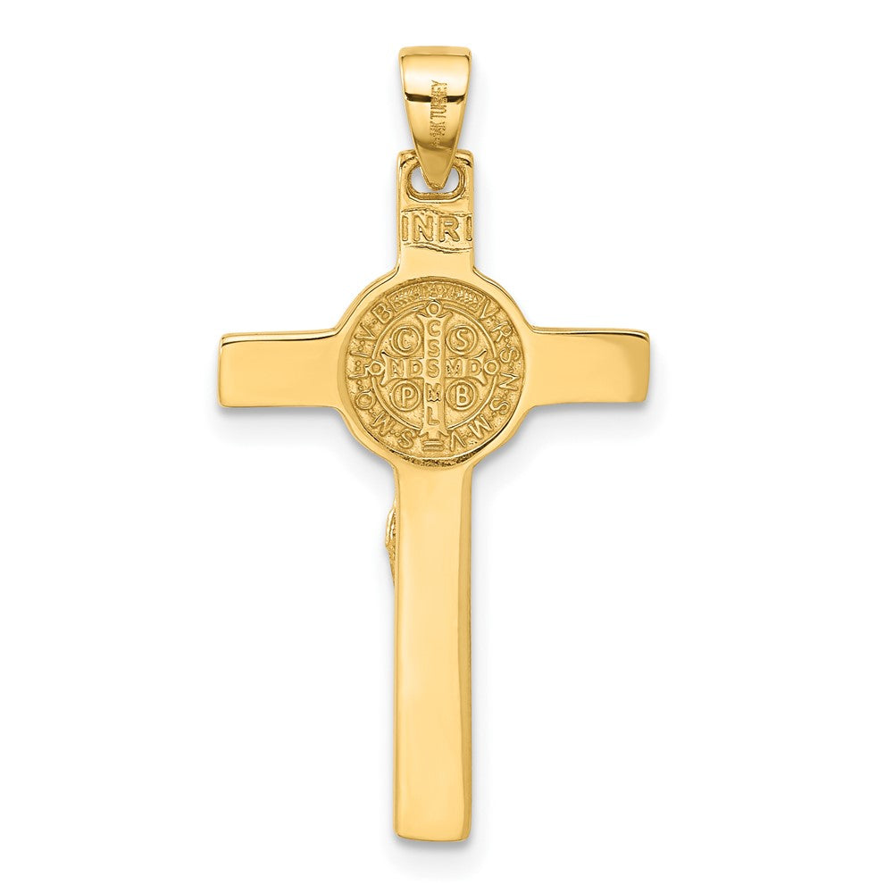 14k Yellow Gold 17 mm Polished Jesus Crucifix and St Benedict Pendant (2.28 grams)