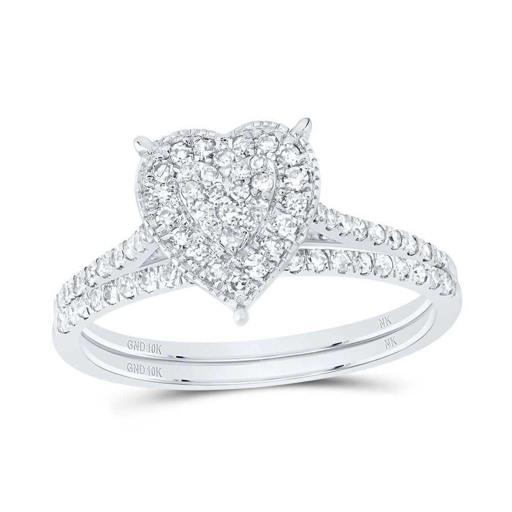 3/8Ctw-Nat Dia Nk Heart Single Halo Bridal Set  (2.05 grams)