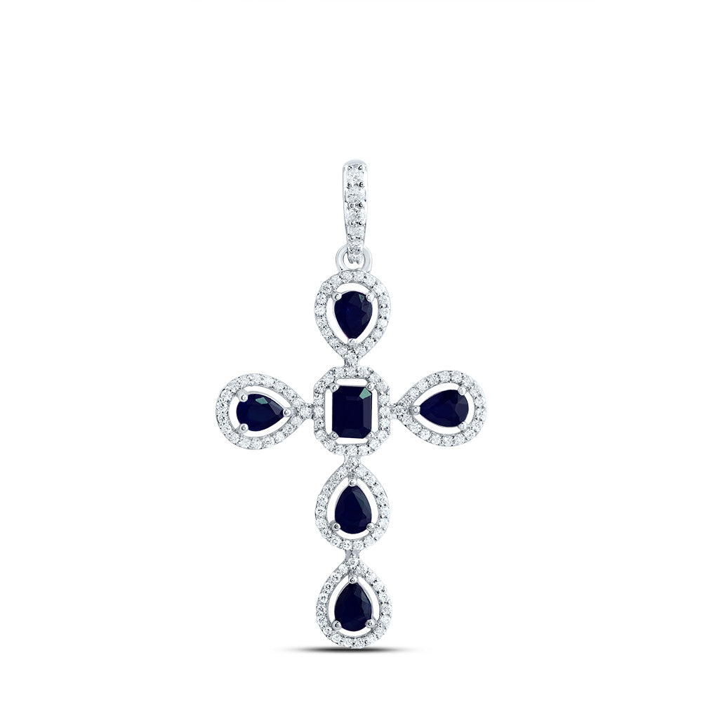 1/3Ctw-Dia Cn 1Ctw-Ps-Bs, 4X3Mm-Em-Bs, Nat Gem Cross Pendant (2.357 grams)