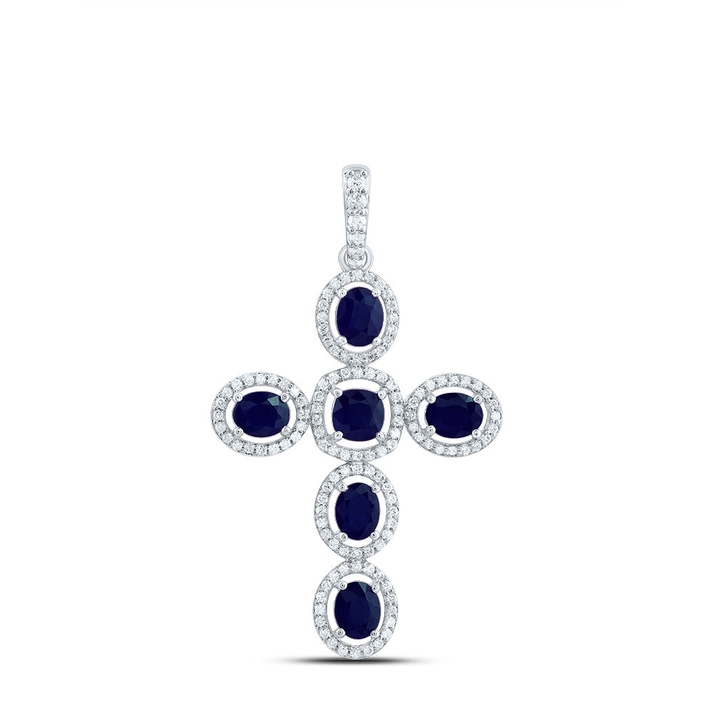 3/8Ctw-Dia Cn 1Ctw-Ov-Bs, 4Mm-Cu-Bs, Nat Gem Cross Pendant (2.924 grams)