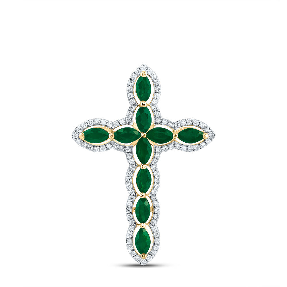 1/4Ctw-Dia Cn 1Ctw-Mq-Em, Nat Gem Cross Pendant (1.734 grams)