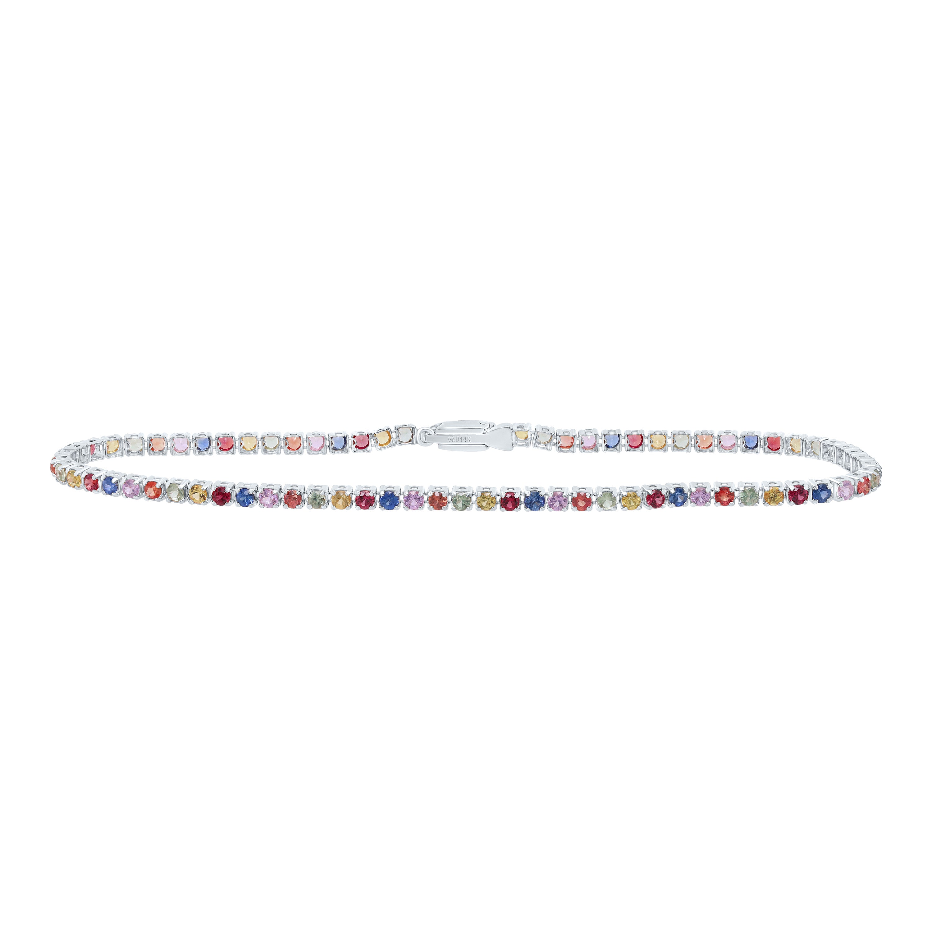 3 Ctw Rd-Nat Gem Multi Clr Sapphire Tennis Bracelet (7 Inch) (2.549 grams)
