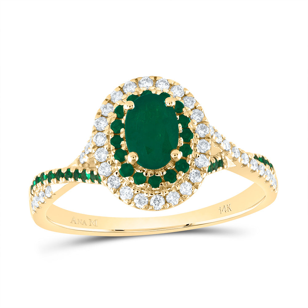 1/5Ctw-Dia Ana M 1/5Ctw-Rd-Em 6X4Mm Ov-Em Nat Gem Double Halo Bridal Ring (3.11 grams)