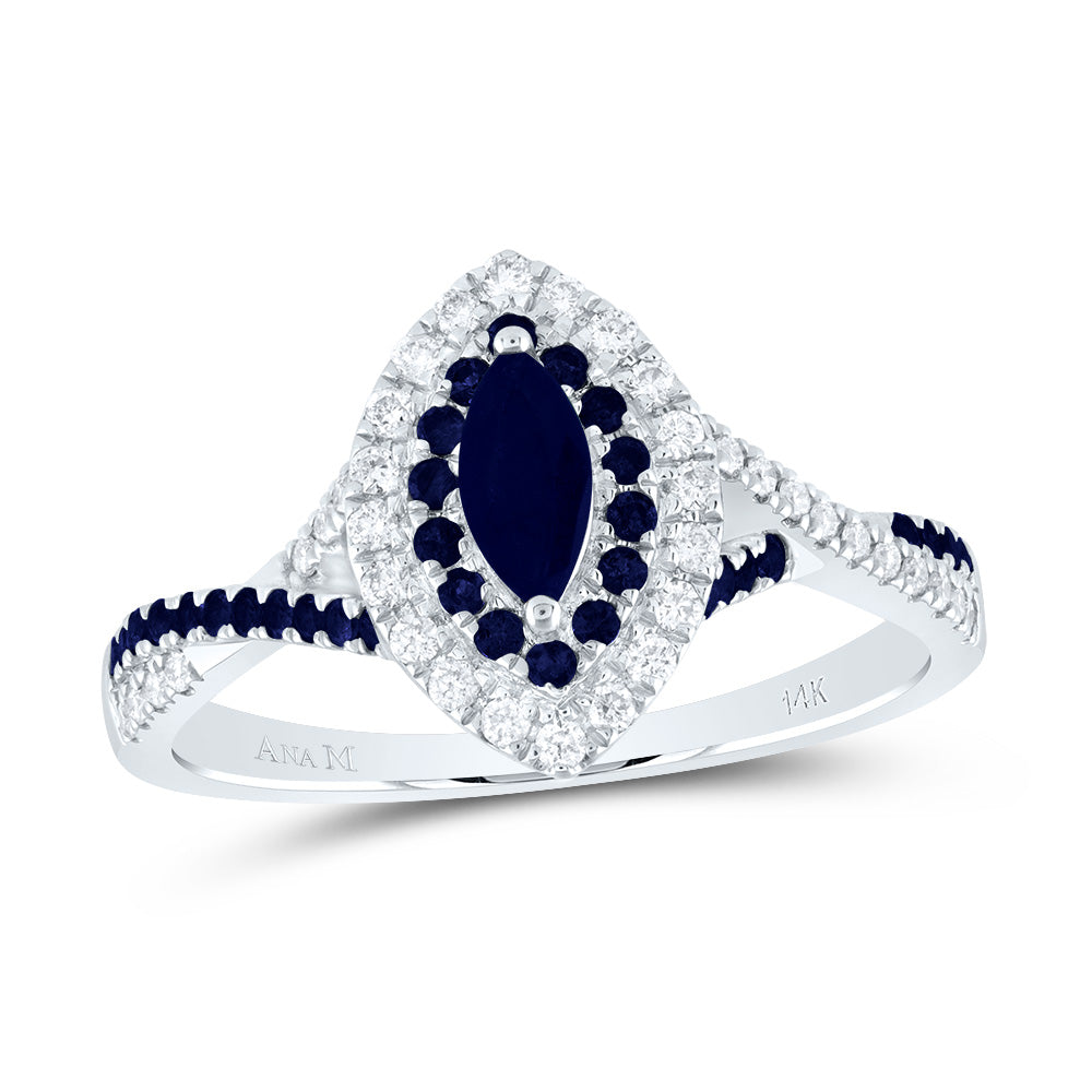 1/5Ctw-Dia Ana M 1/5Ct-Rd-Bs 6X3Mm Mq-Bs Nat Gem Double Halo Bridal Ring (3.05 grams)