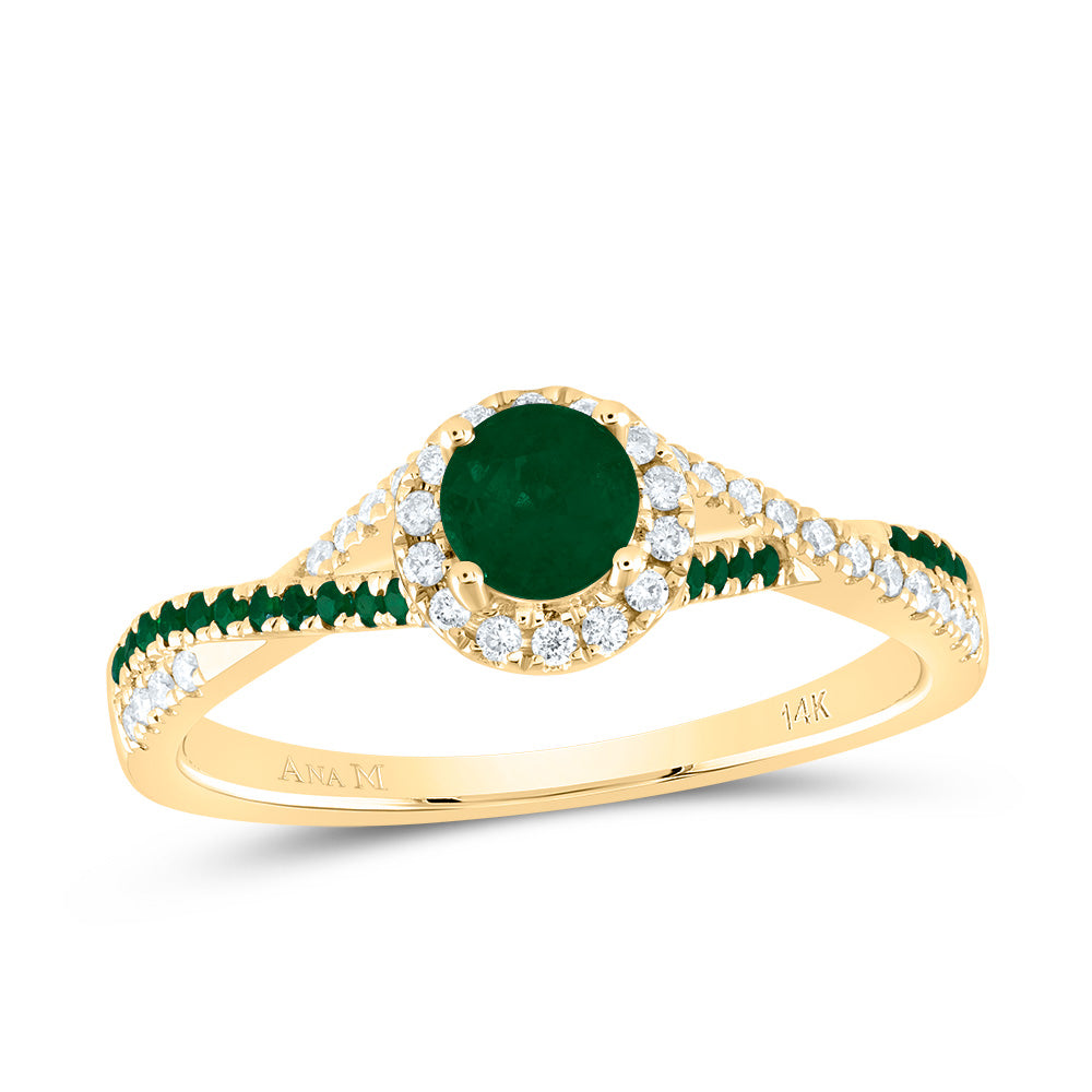 1/8Ctw-Diamond Ana M 1/10Ctw-Rd-Em 4Mm Rd-Em Nat Gem Single Halo Bridal Ring (2.55 grams)
