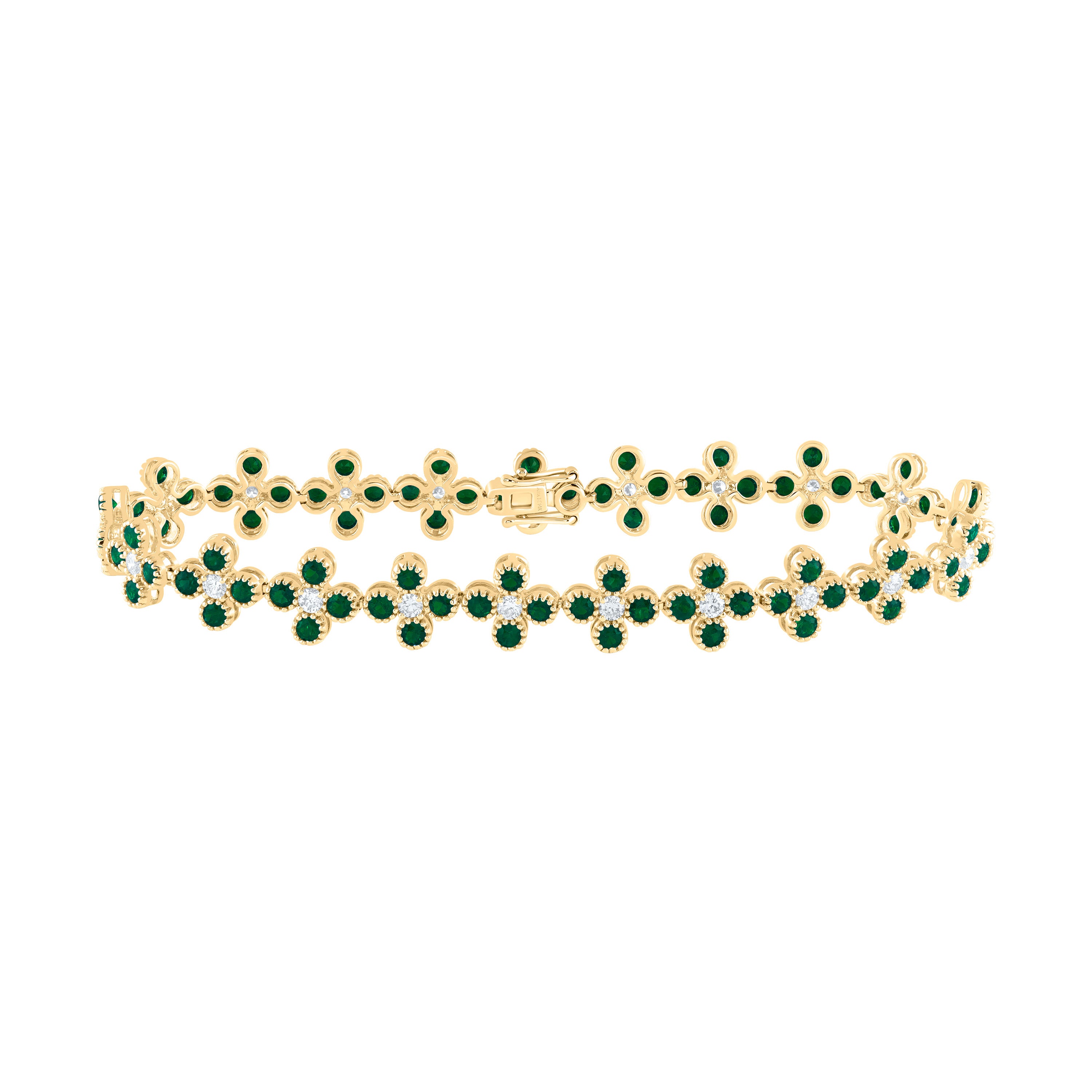 7/8Ctw-Nat Dia Ana M 3 1/2Ctw Rd-Em Nat Gem Clover Bracelet (7 Inch) (7.76 grams)