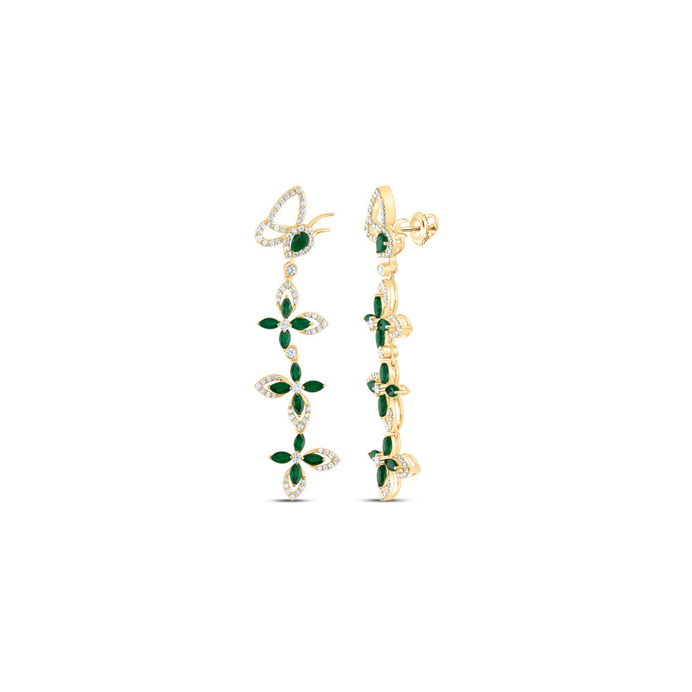 7/8Ctw-Dia Ana M 2Ctw-Mq-Em, 1/3Ctw-Ps-Em, Nat Gem Dangling Earring