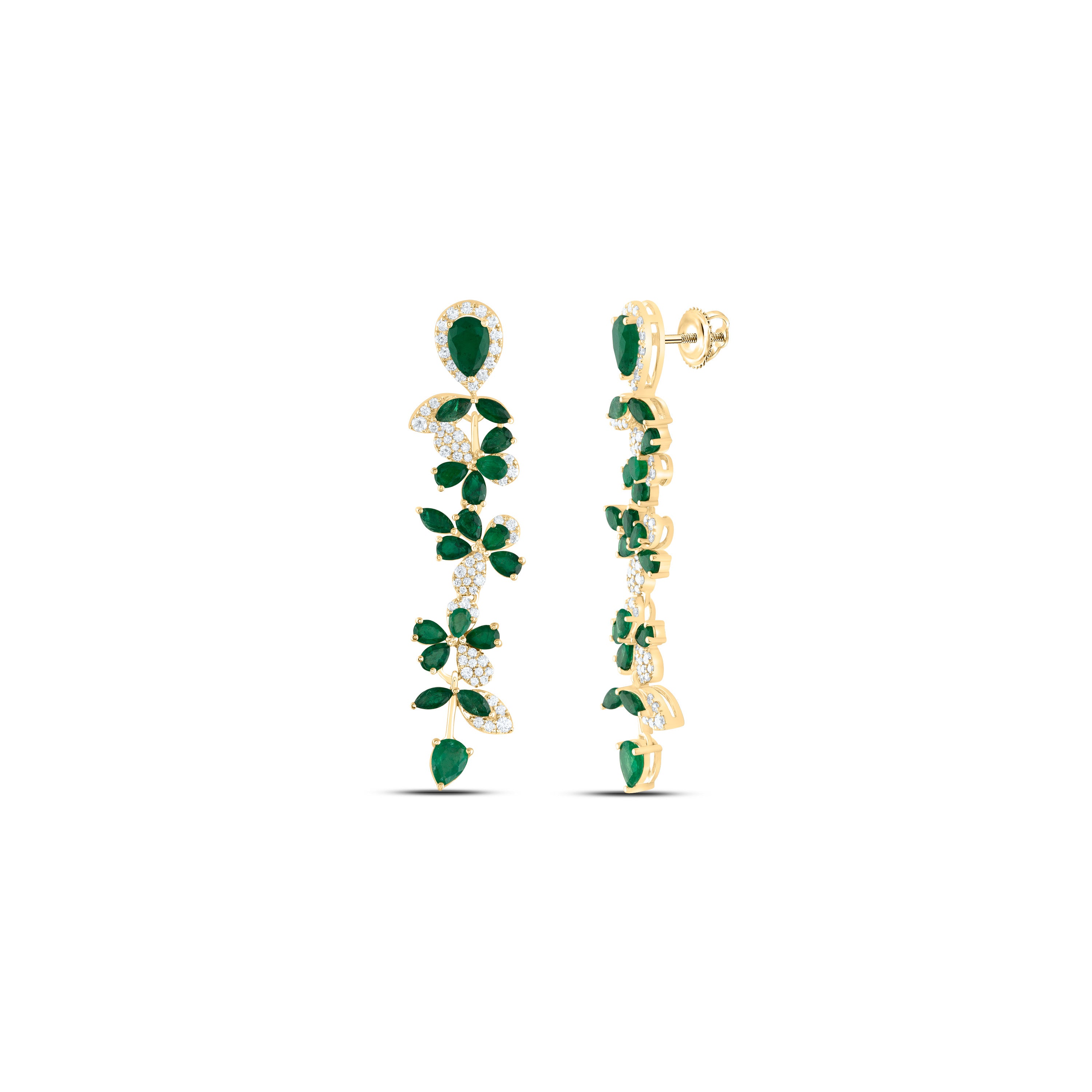3/4Ctw-Dia Ana M 7/8Ctw-Mq-Em, 3 1/3Ctw-Ps-Em, Nat Gem Dangling Earring