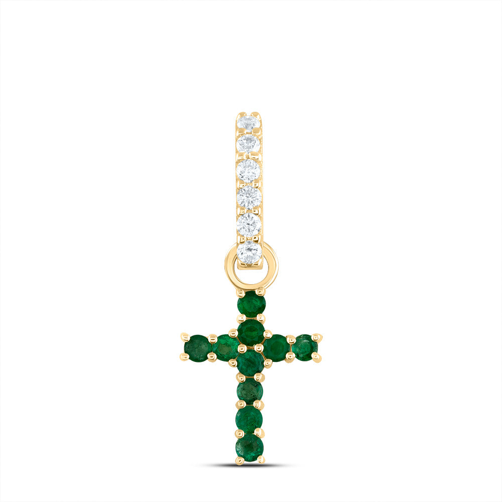 1/20Ctw-Dia Ana M 1/5Ctw-Rd-Em Nat Gem Cross Pendant (0.58 grams)