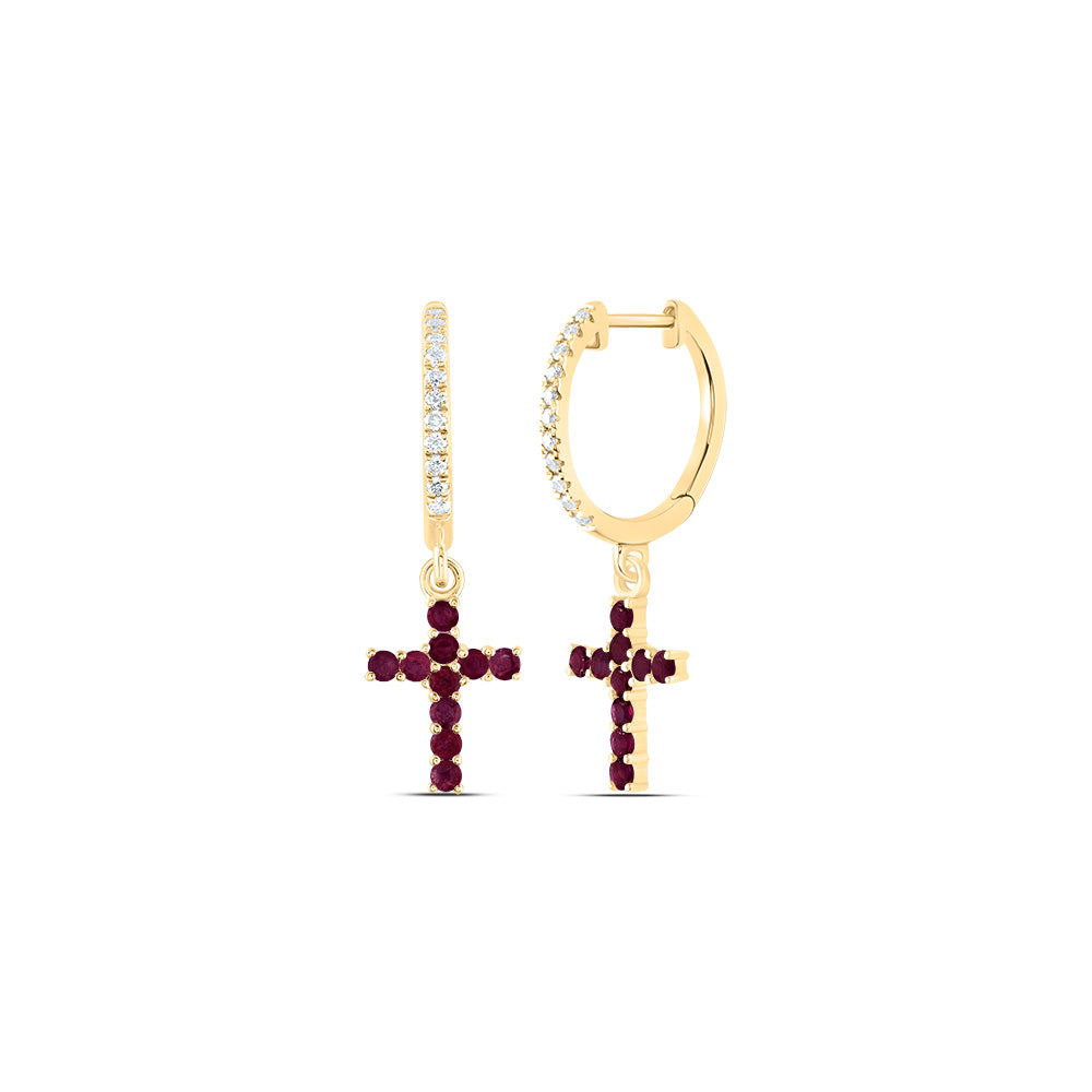 1/10Ctw-Diamond Ana M 3/8Ctw-Rd-Ru Nat Gem Cross Dangling Earring