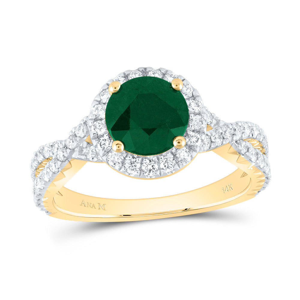 3/4Ctw-Dia Ana M 7Mm-Rd-Em Nat Gem Single Halo Engagement Ring (4.72 grams)