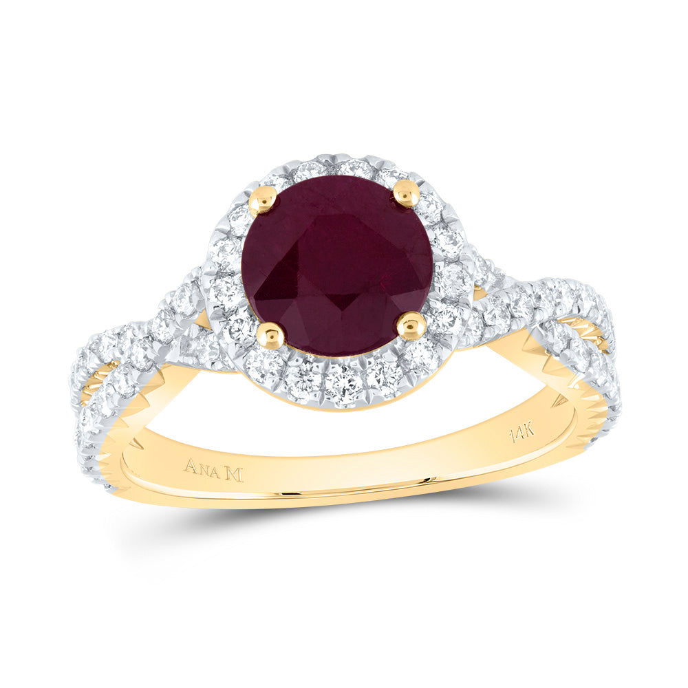 3/4Ctw-Dia Ana M 7Mm-Rd-Ru Nat Gem Single Halo Engagement Ring (4.59 grams)