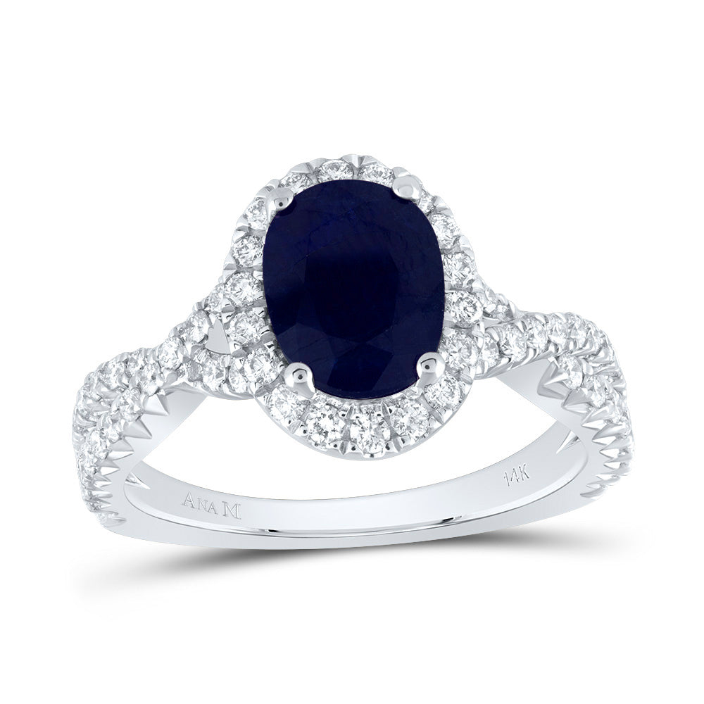 3/4Ctw-Dia Ana M 9X6.5Mm-Ov-Bs Nat Gem Single Halo Engagement Ring (4.78 grams)