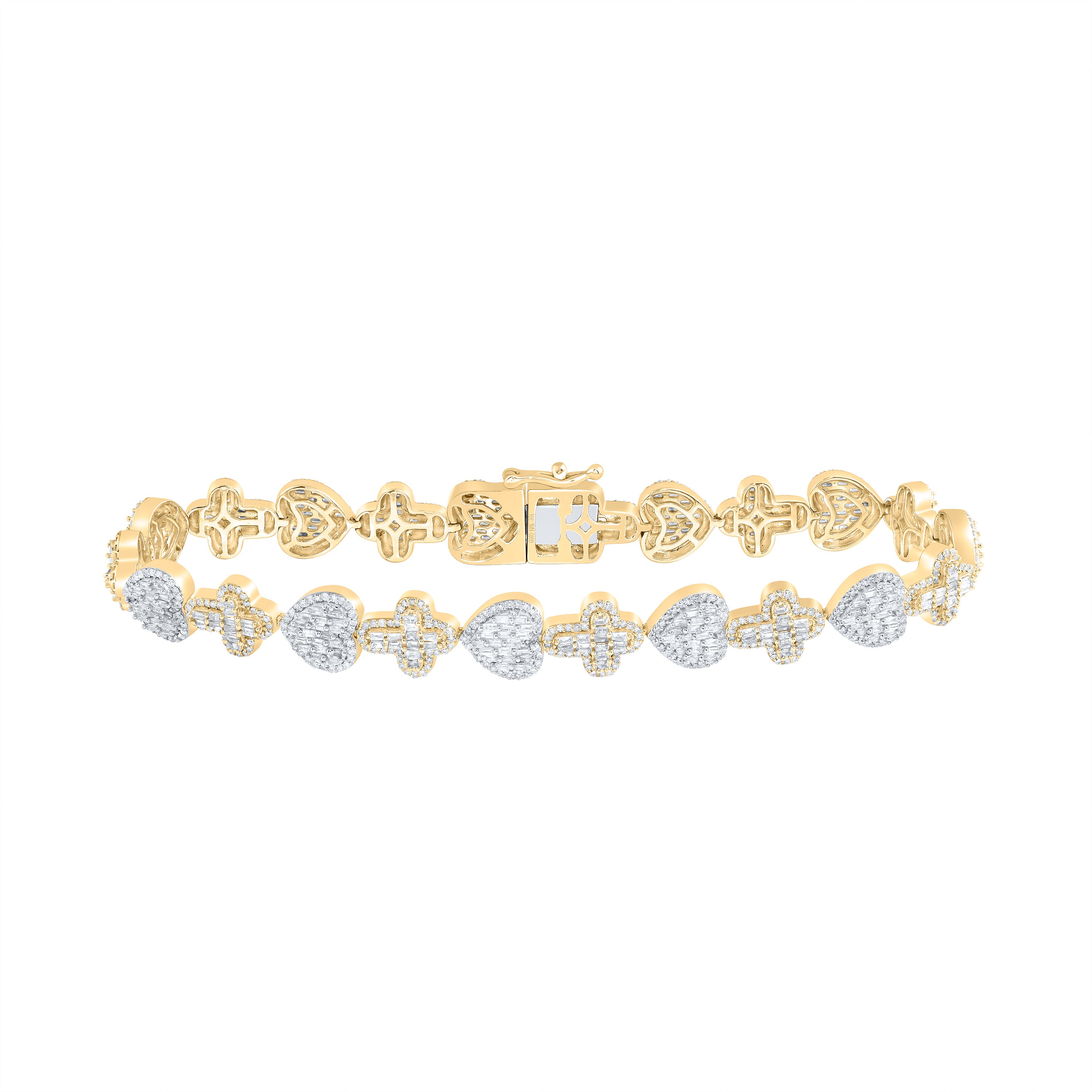 3 1/2Ctw-Nat Diamond Heart Cross Mens Bracelet (8 Inch) (15.141 grams)