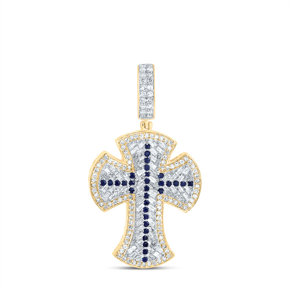7/8Ctw-Dia Nk 1/5Ct Rd-Bs Nat Gem Cross Mens Charm (3.936 grams)