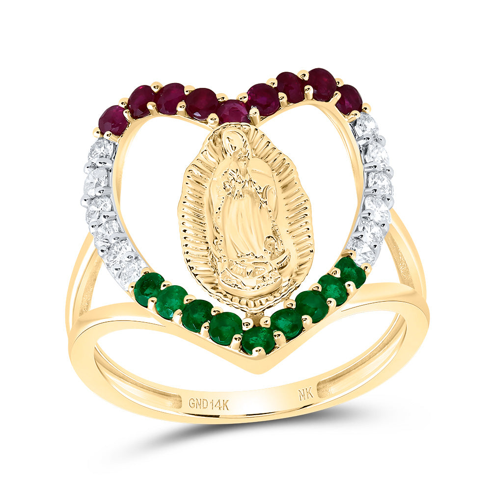 1/3Ctw-Dia Nk 1/5Ctw Rd-Ru,1/5Ctw Rd-Em Nat Gem Virgin Mother Mary Heart Ring (2.51 grams)