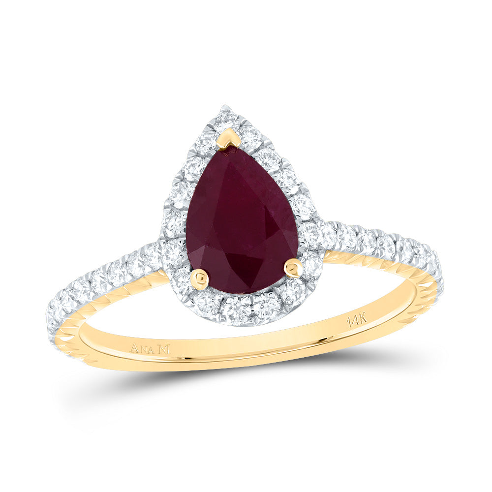 1/2Ctw-Dia Ana M 8X5.5Mm-Ps-Ru Nat Gem Single Halo Engagement Ring (2.68 grams)