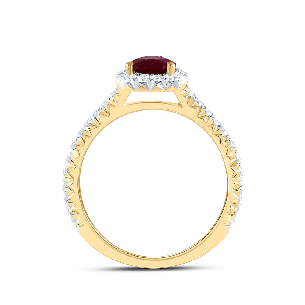 1/2Ctw-Dia Ana M 8X5.5Mm-Ps-Ru Nat Gem Single Halo Engagement Ring (2.68 grams)