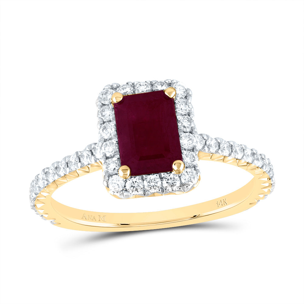 1/2Ctw-Diamond Ana M 7X5Mm-Oct-Ru Nat Gem Single Halo Engagement Ring (2.75 grams)