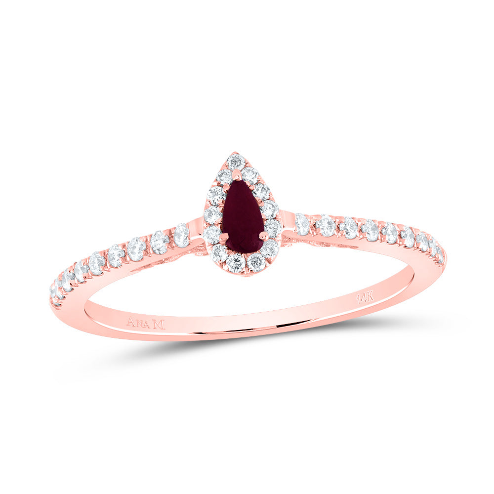 1/6Ctw-Dia Ana M 4X2Mm Ps-Ru Nat Gem Pear Ring (1.52 grams)