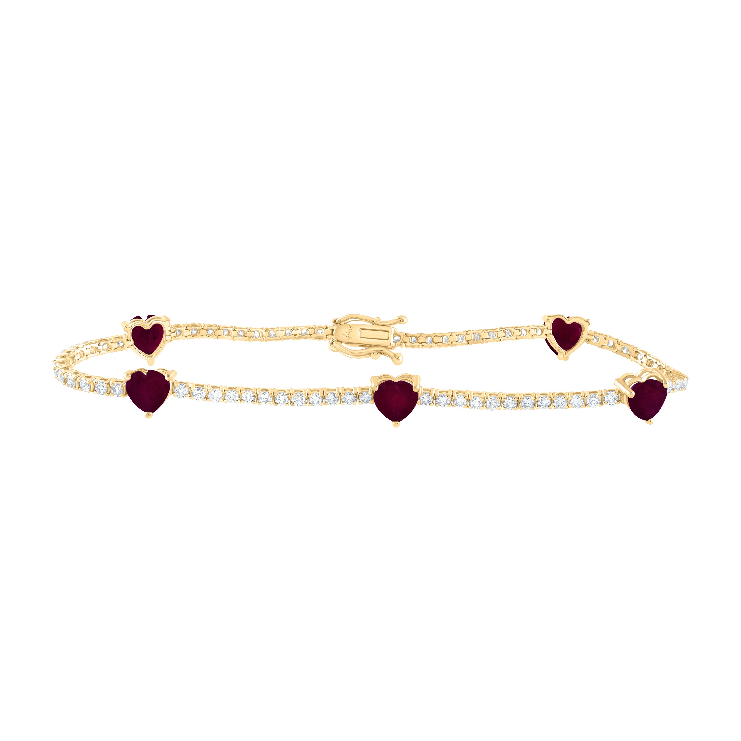 1 1/2Ctw-Nat Dia Ana M 3 1/3Ctw Ht-Ru Nat Gem Fashion Heart Bracelet (7 Inch) (5.37 grams)