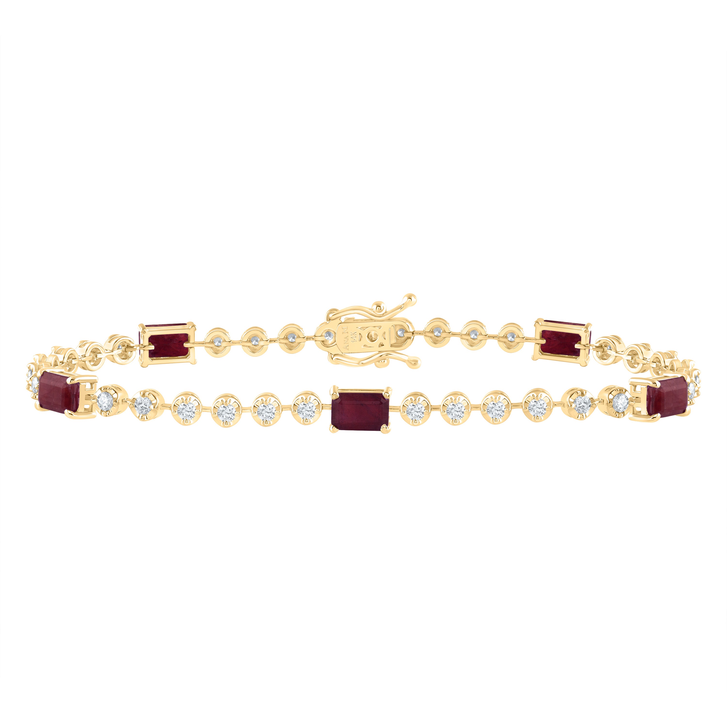 1Ctw-Nat Dia Ana M 3 3/8Ctw Em-Ru Nat Gem Fashion Bracelet (7 Inch) (7.35 grams)