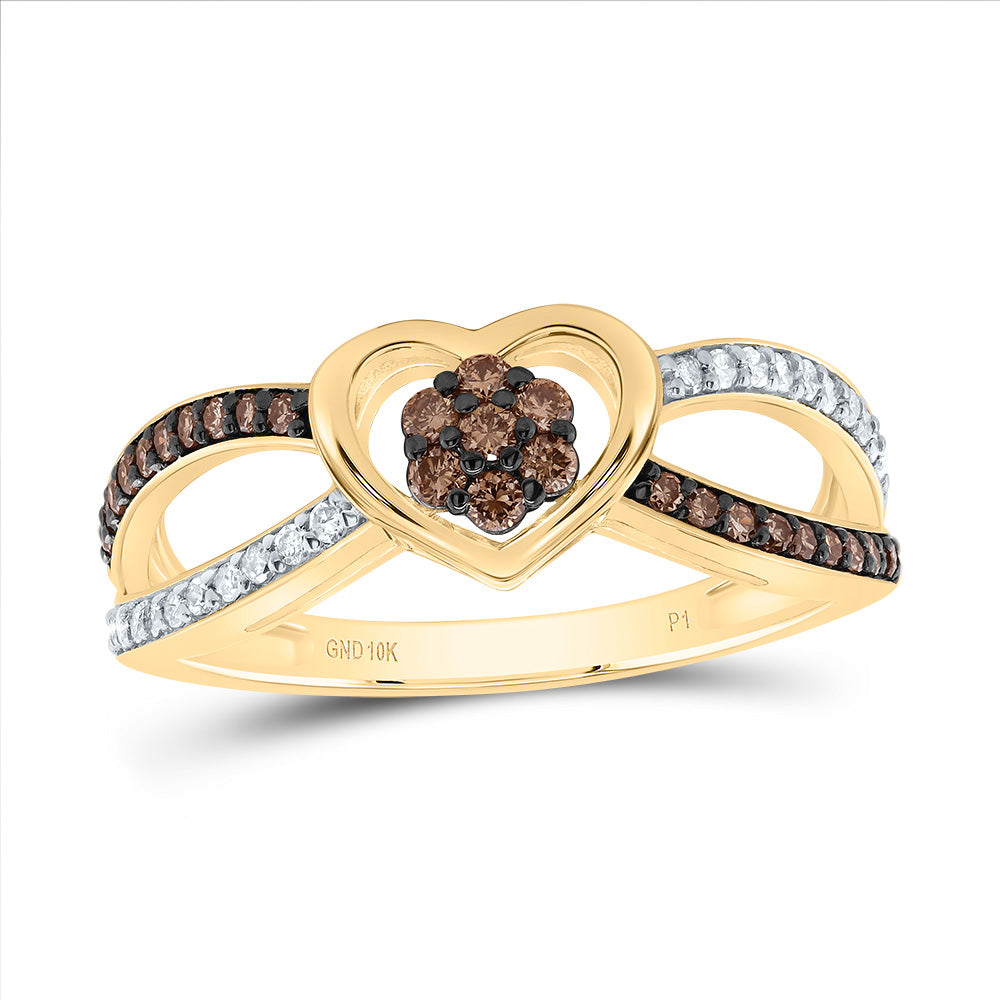 1/3Ctw-Nat Dia P1 Gift Cognac Natural  Diamond Heart Ring (2.27 grams)