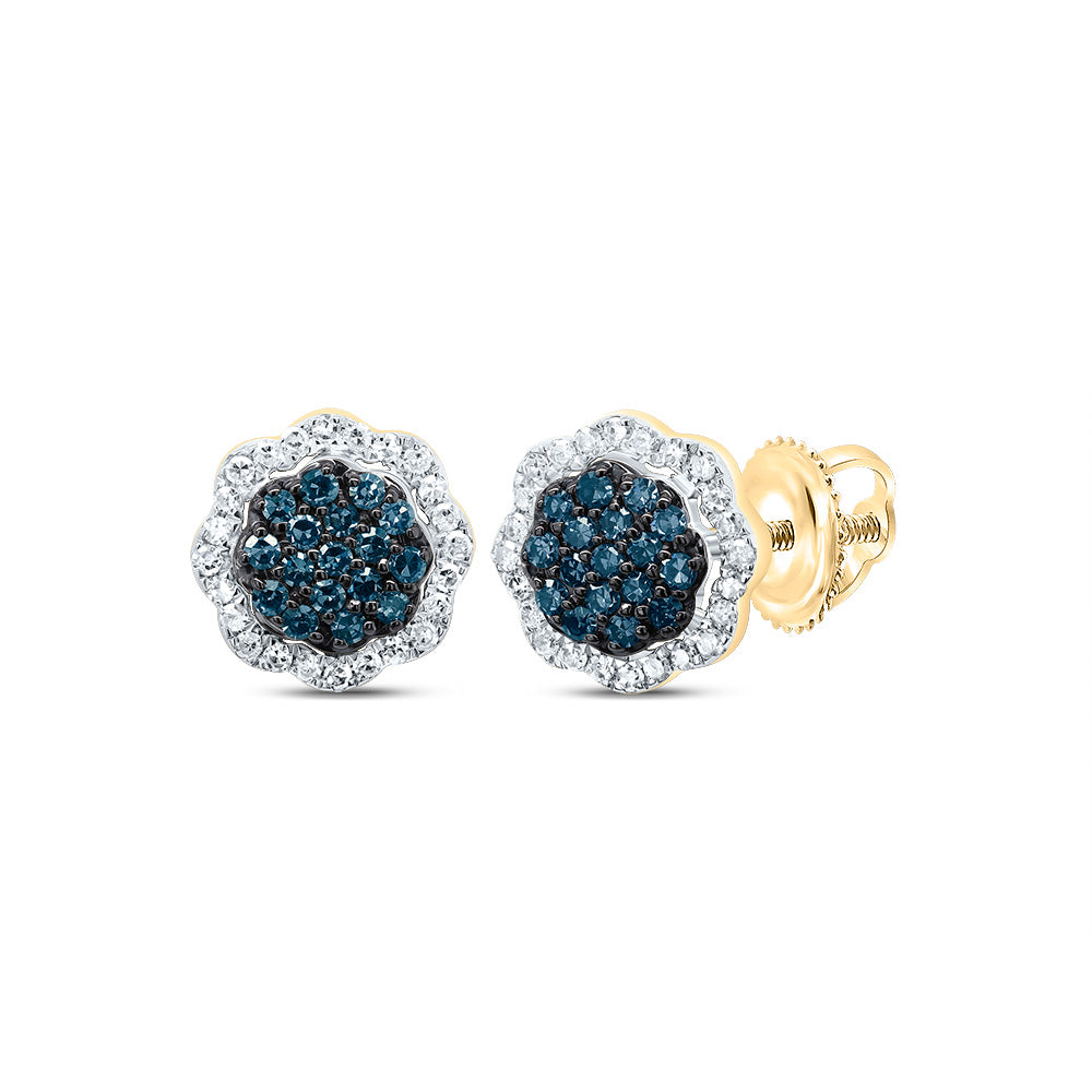 1/4Ctw-Dia P1 Gift Blue Diamond Flower Stud Earring