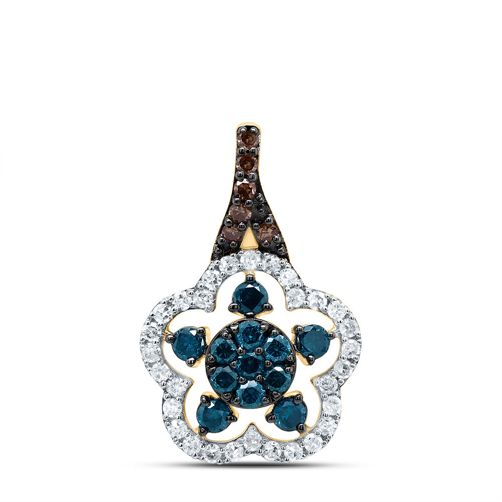 1/2Ctw-Dia P1 Gift Cognac Natural, Blue-Dia Flower Pendant  (1.05 grams)