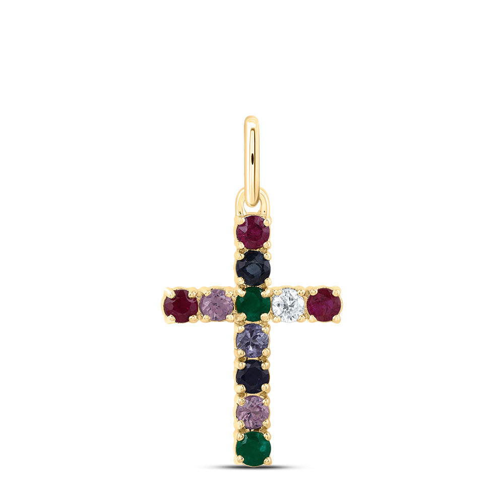 1/20Ctw-Nat Dia Cn 1/2Ctw-Rd-Nat Gem Multi Clr Sapphire Cross Pendant (0.8534 grams)