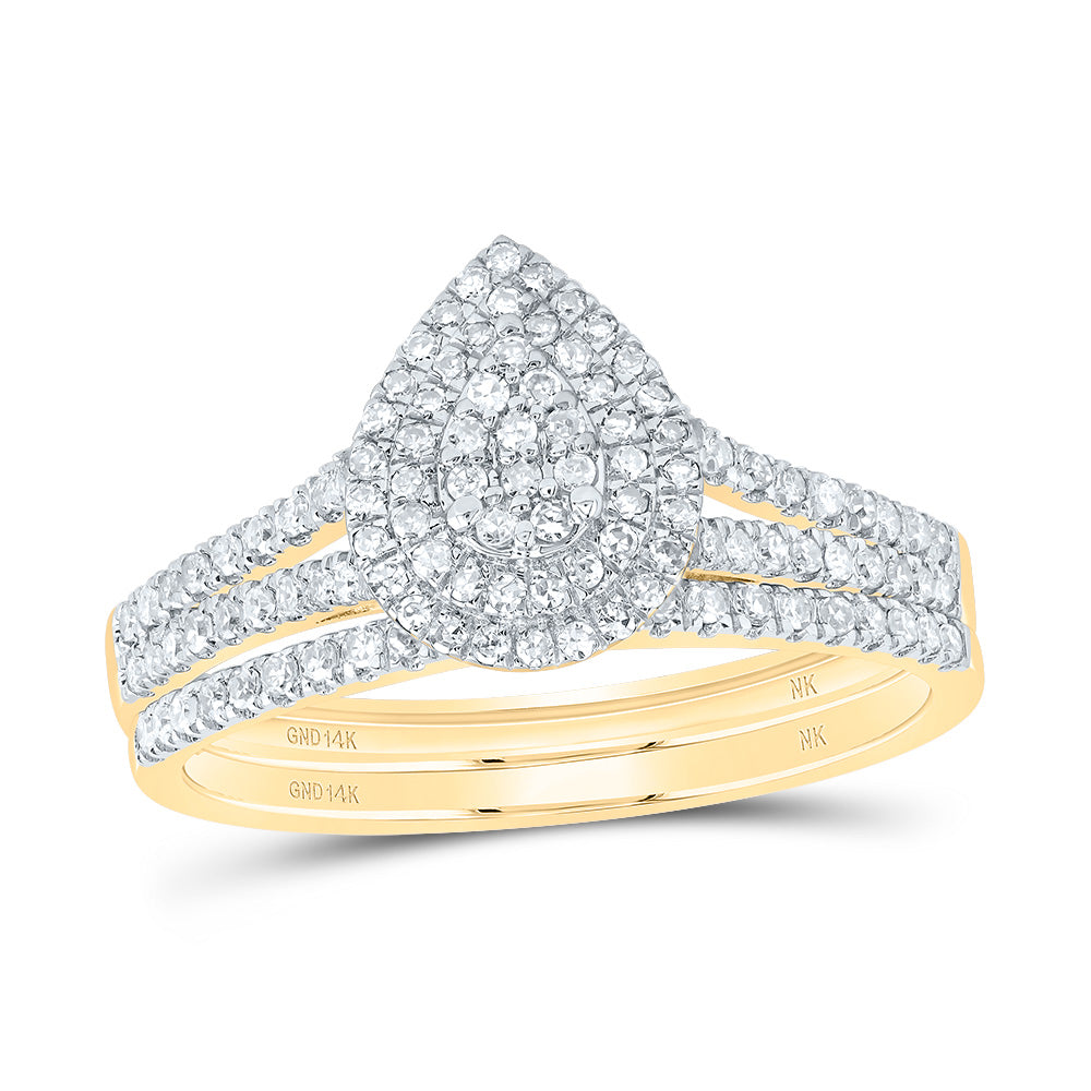 3/8Ctw-Nat Dia Nk Pear Double Halo Bridal Set (2.66 grams)