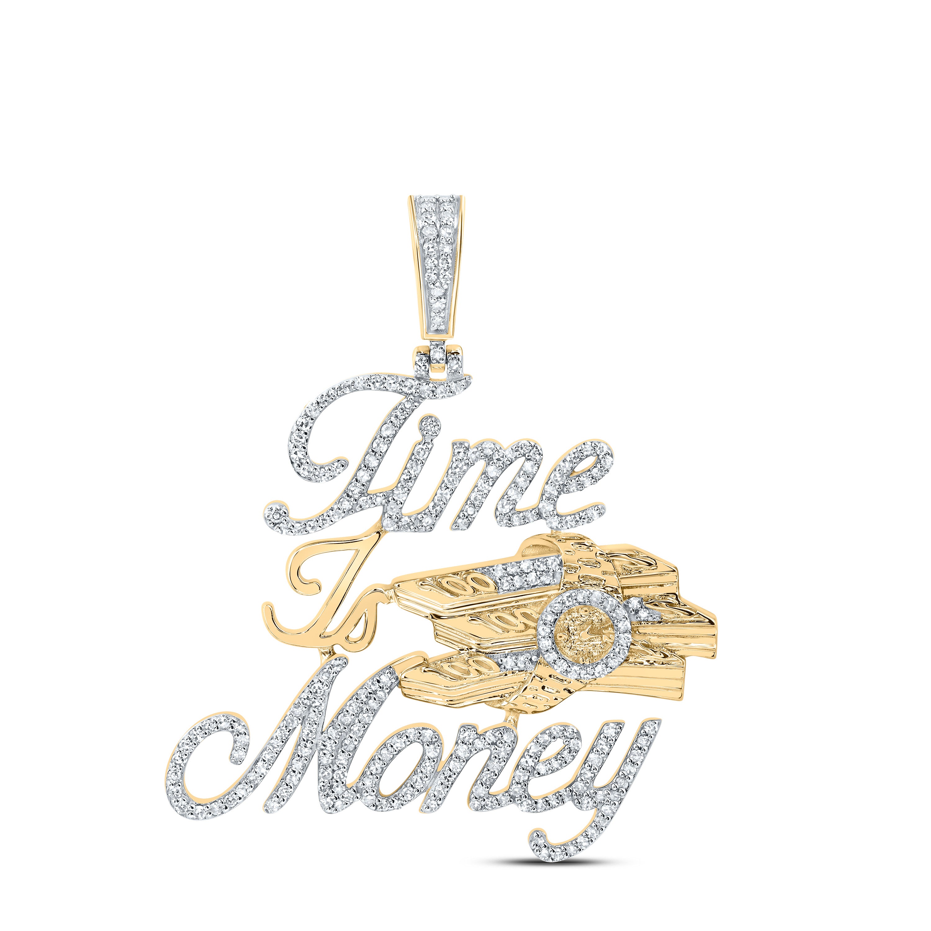 7/8Ctw-Nat Dia Nk "Time Is Money" Mens Charm (8.463 grams)
