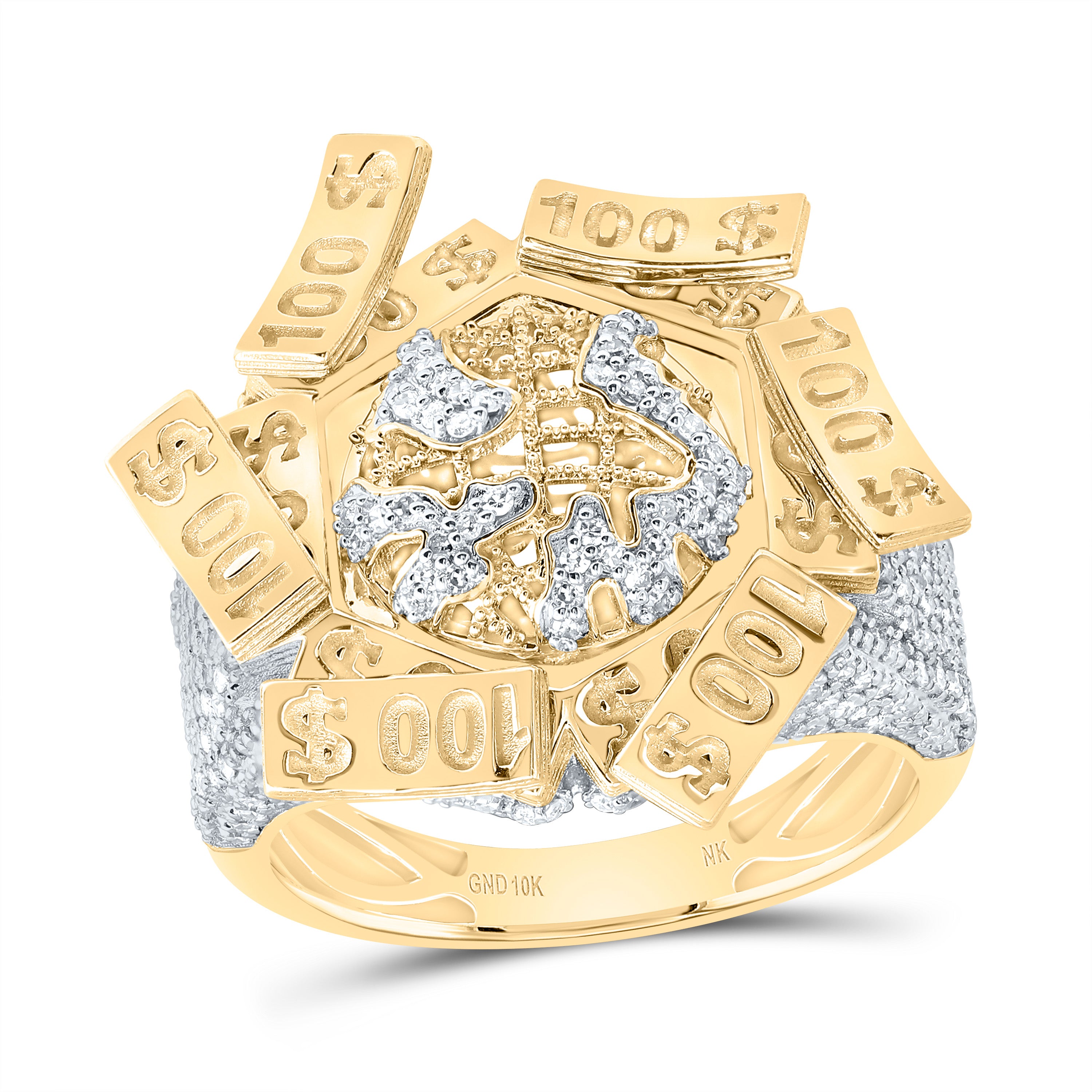 1Ctw-Nat Dia Nk World Map Men's Ring (9.06 grams)