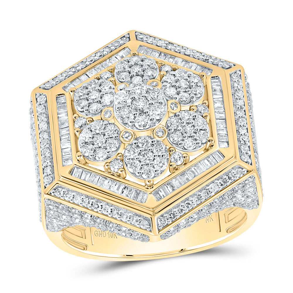 2 5/8Ctw-Nat Dia Nk Hexagon Flower Men's Ring (9.43 grams)