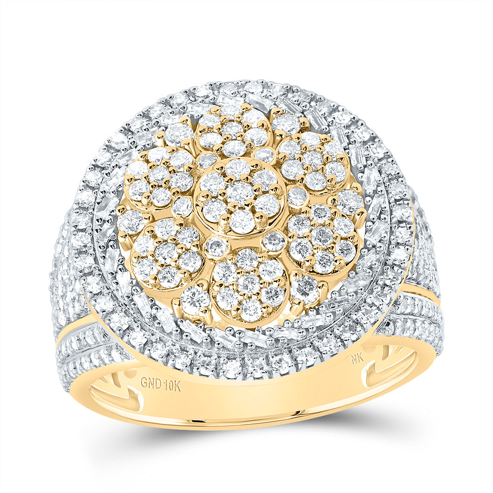 1 3/4Ctw-Nat Dia Nk Round Flower Men's Ring (7.49 grams)