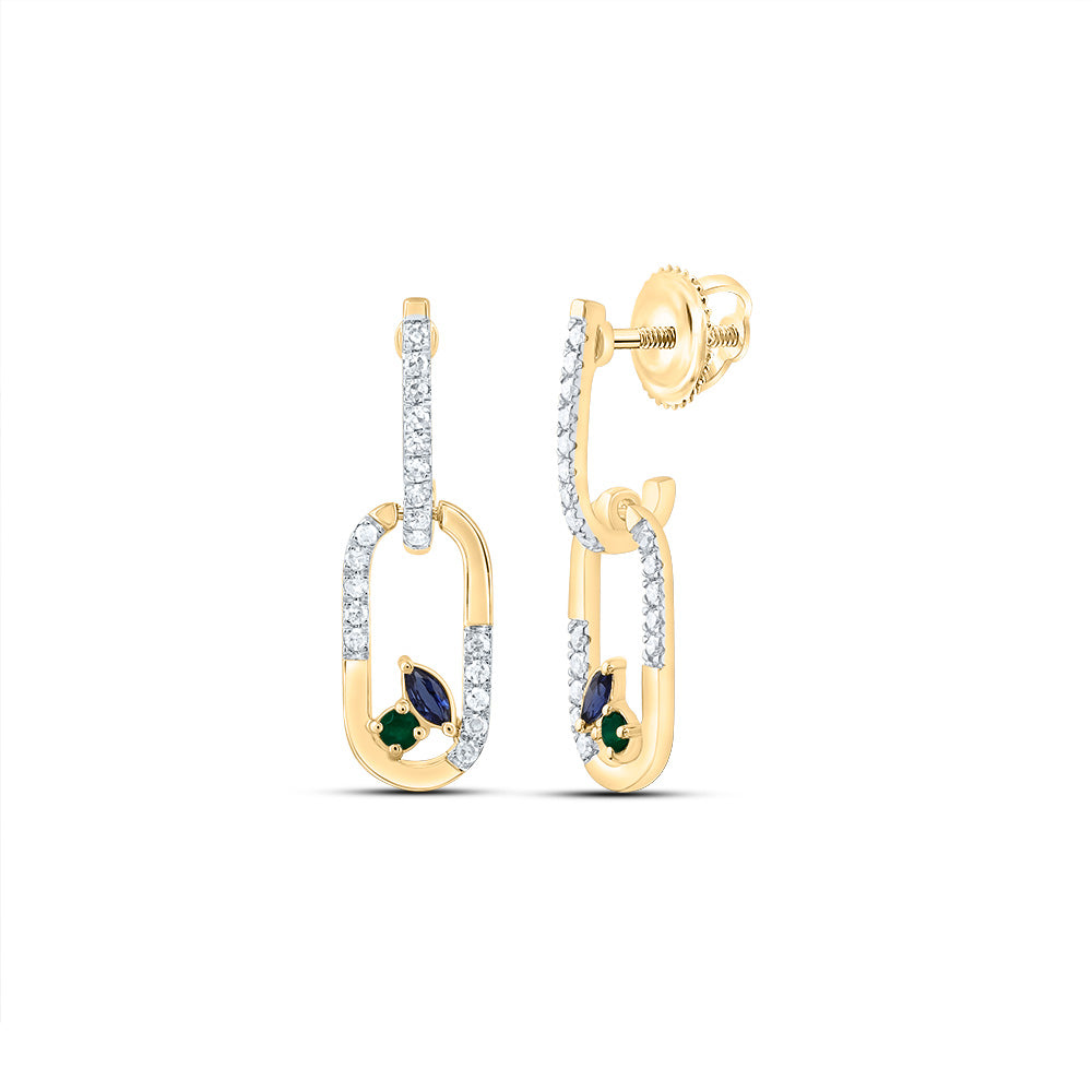 1/6Ctw-Nat Dia Cn 1.6Mm Rd-Em, 3X2Mm Mq-Bs Nat Gem Paper Clip Dangling Earring