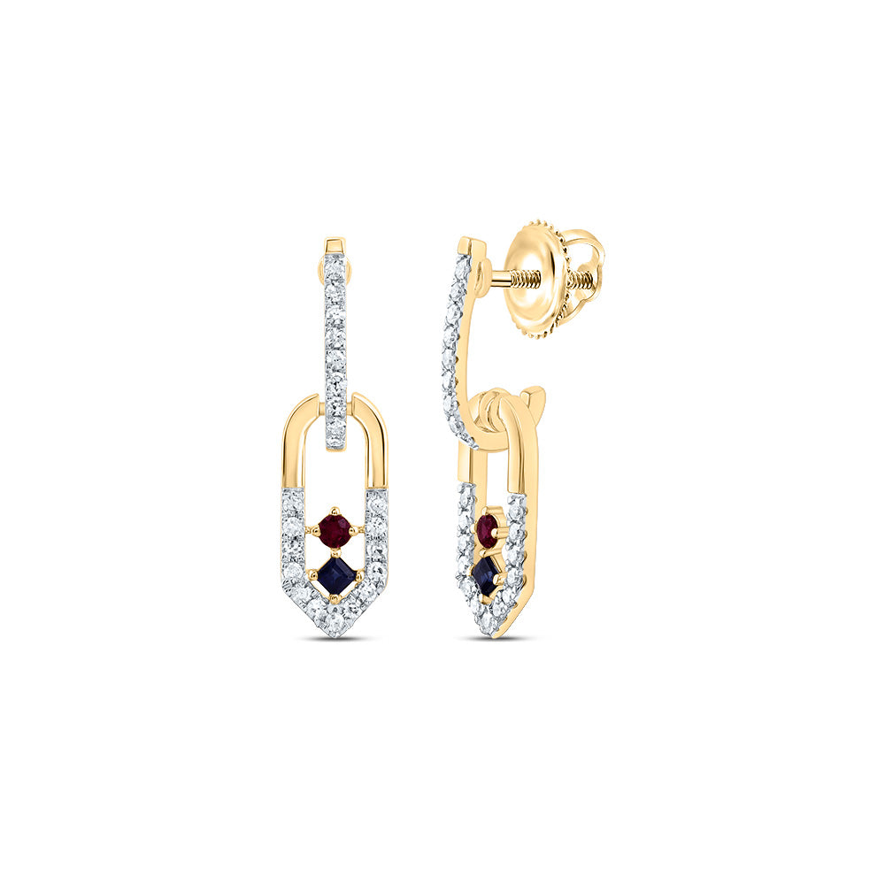 1/6Ctw-Nat Dia Cn 1.6Mm Rd-Ru, 1.5Mm Pr-Bs Nat Gem Paper Clip Dangling Earring