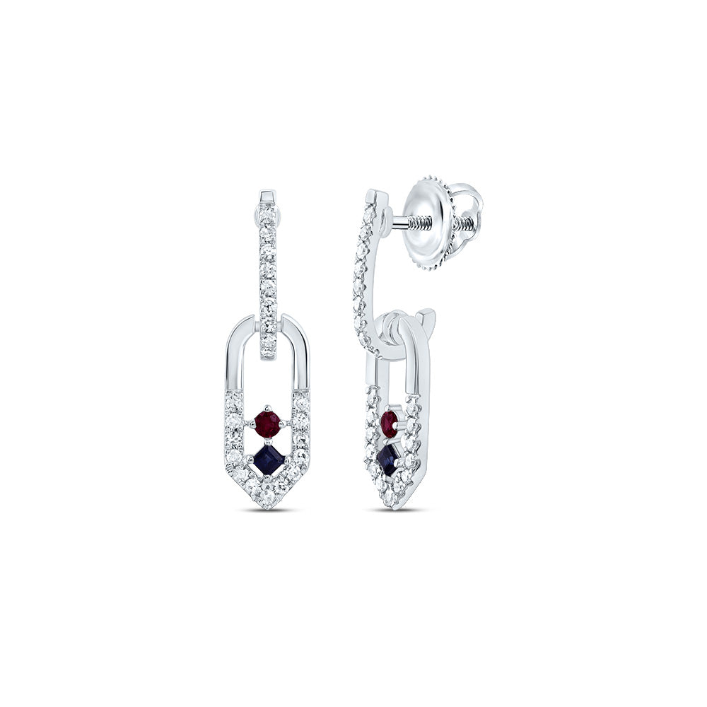 1/6Ctw-Nat Dia Cn 1.6Mm Rd-Ru, 1.5Mm Pr-Bs Nat Gem Paper Clip Dangling Earring