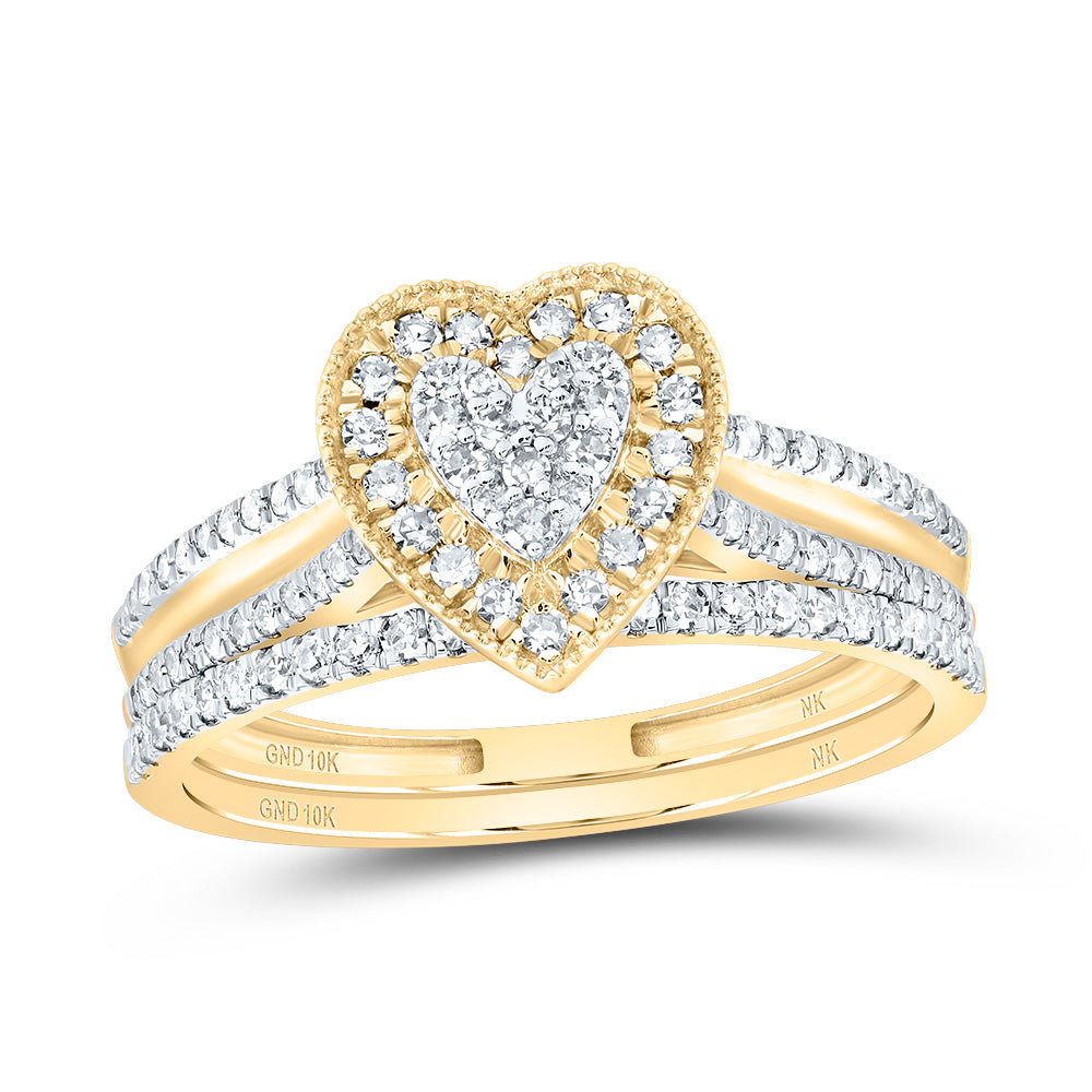 3/8Ctw-Nat Dia Nk Heart Single Halo Bridal Set (2.14 grams)